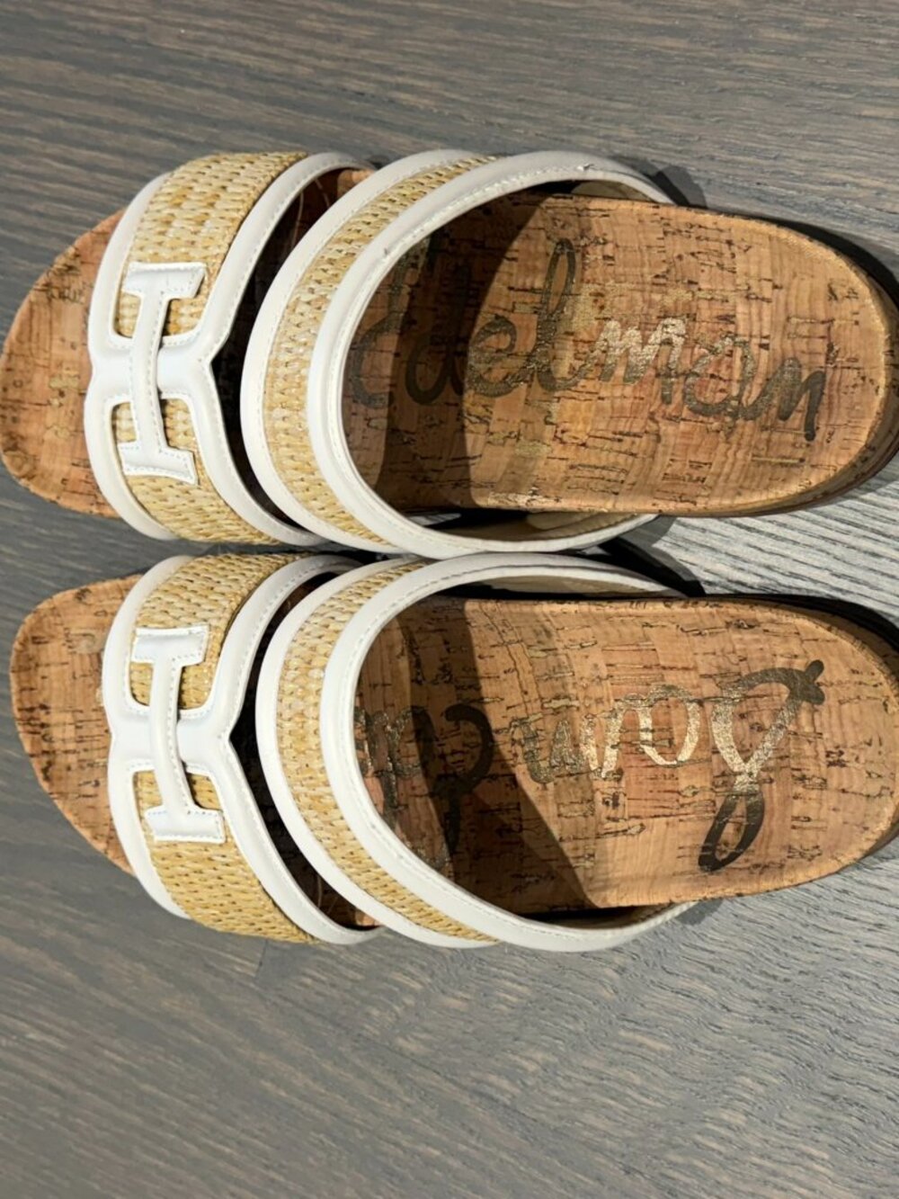 SAM EDELMAN White/Tan Slide Sandals - Size 8 - Picture 6 of 8